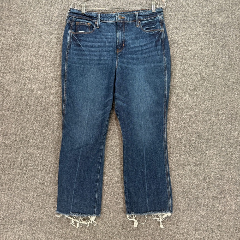 Old Navy Flare Ankle Jeans Womens 12 Blue Raw Hem High Rise Secret Slim Pockets